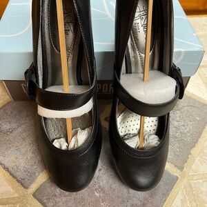 Life Stride Black Heels with Moderate Heel and Mary Jane Style